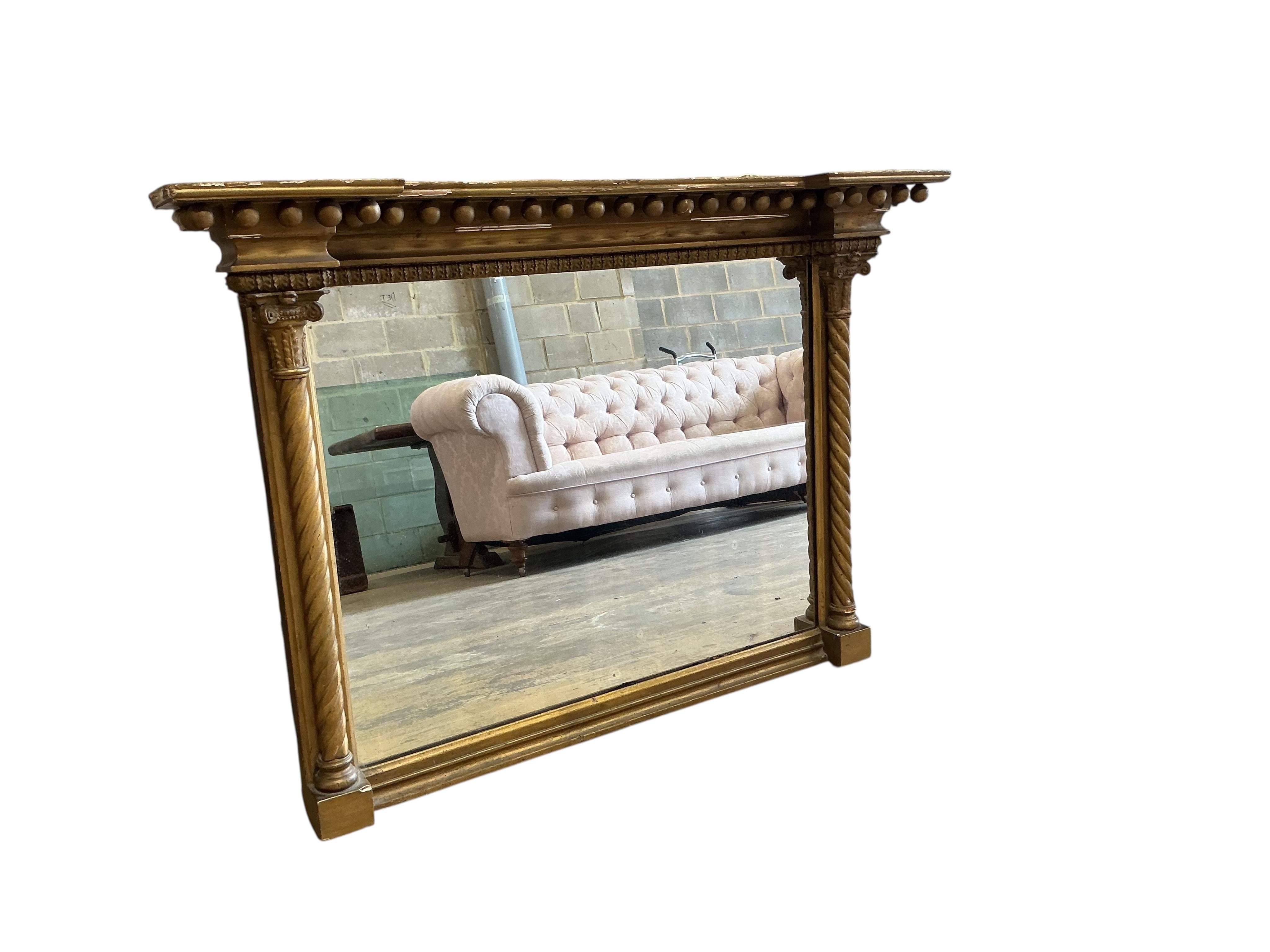 A Regency giltwood and composition overmantel mirror, width 104cm, height 74cm